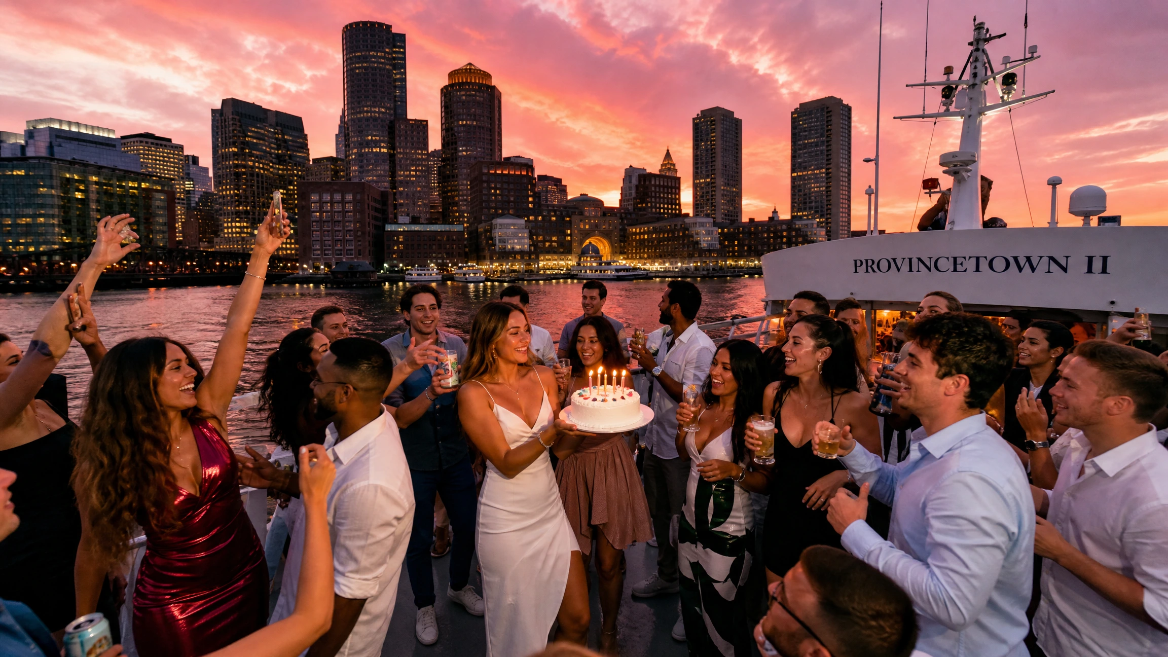 Group celebrating on a cruise